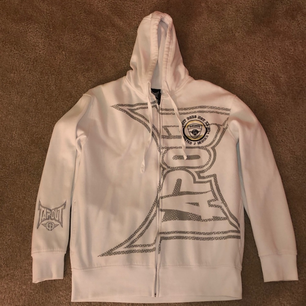 Men’s large white TapOut zip up hoodie